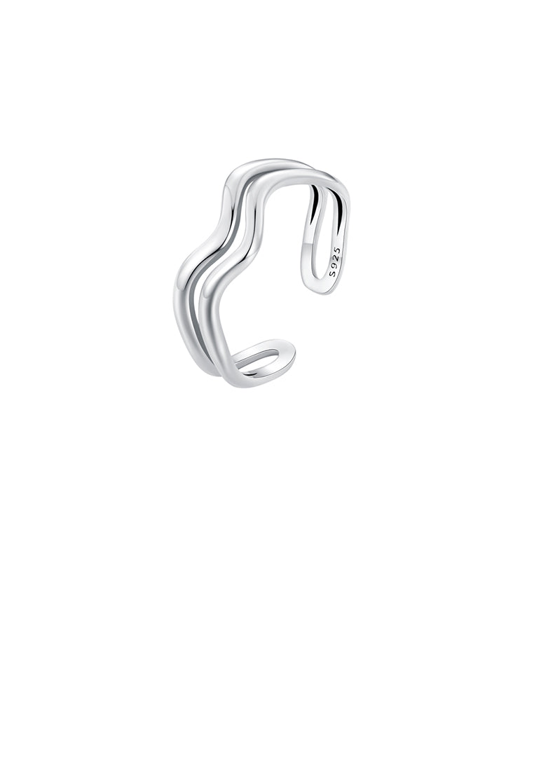925 Sterling Silver Simple And Personalized Wavy Double-Layer Geometric Adjustable Open Ring