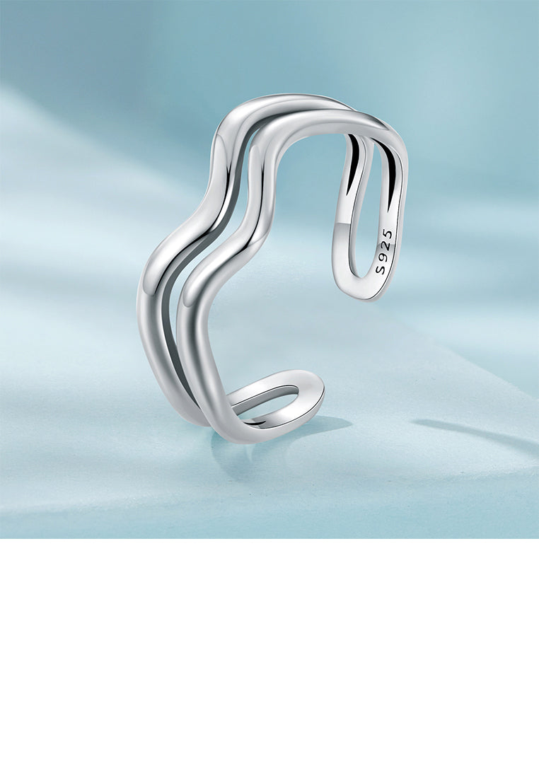 925 Sterling Silver Simple And Personalized Wavy Double-Layer Geometric Adjustable Open Ring