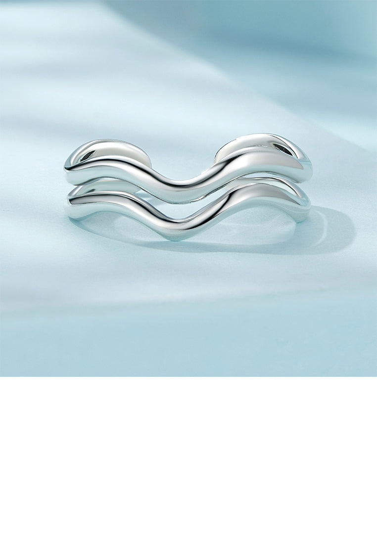 925 Sterling Silver Simple And Personalized Wavy Double-Layer Geometric Adjustable Open Ring