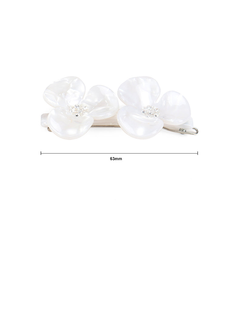 Fashion And Elegant White Double Flower Hair Clip With Cubic Zirconia - Luxurious Look