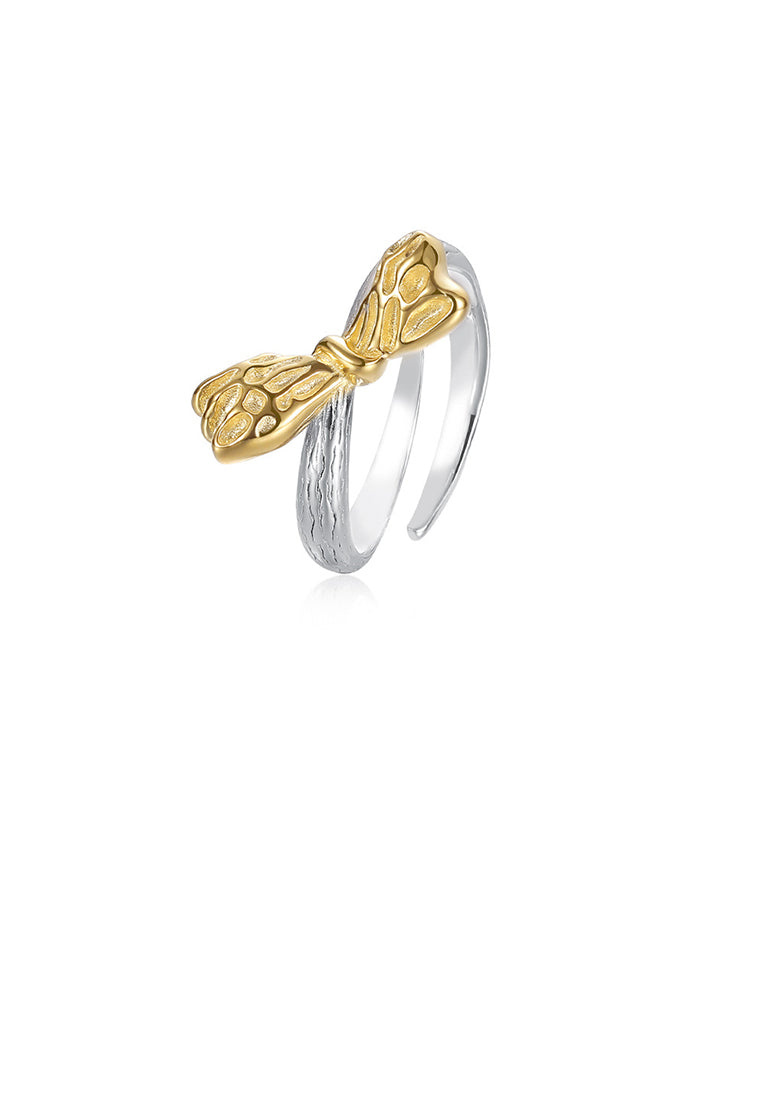 925 Sterling Silver Simple Sweet Golden Ribbon Adjustable Open Ring