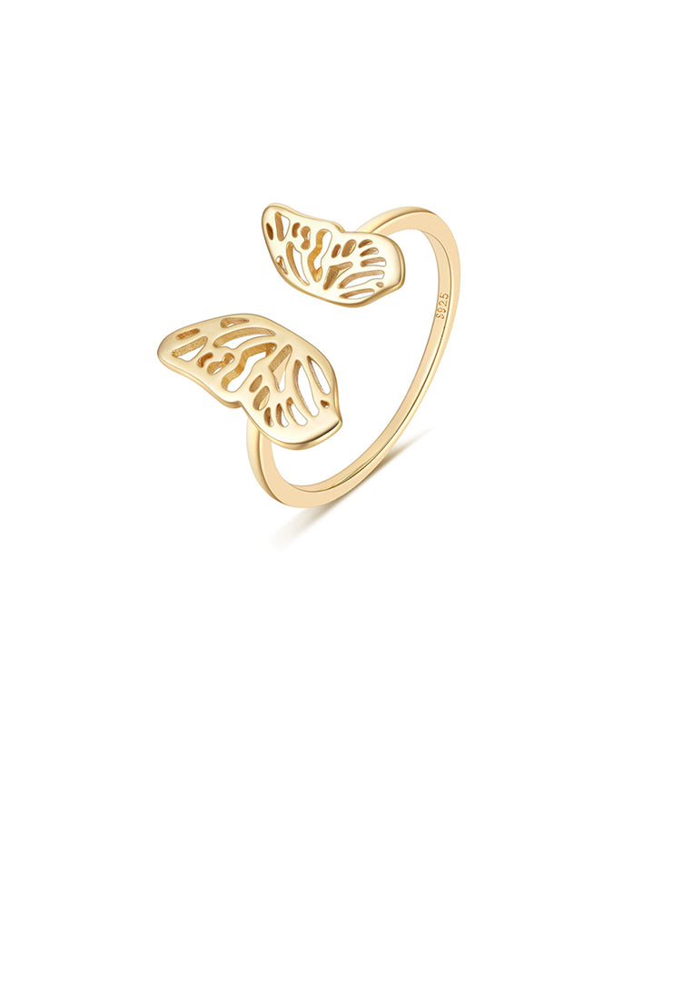 925 Sterling Silver Plated Gold Simple Temperament Hollow Butterfly Adjustable Open Ring