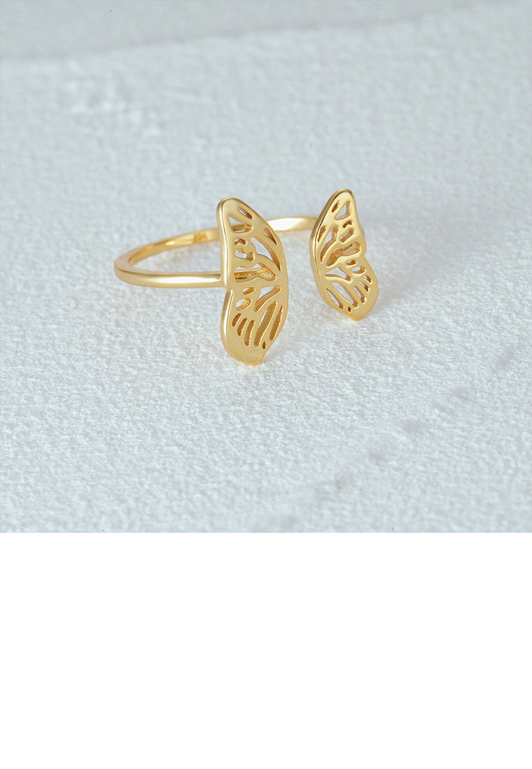 925 Sterling Silver Plated Gold Simple Temperament Hollow Butterfly Adjustable Open Ring