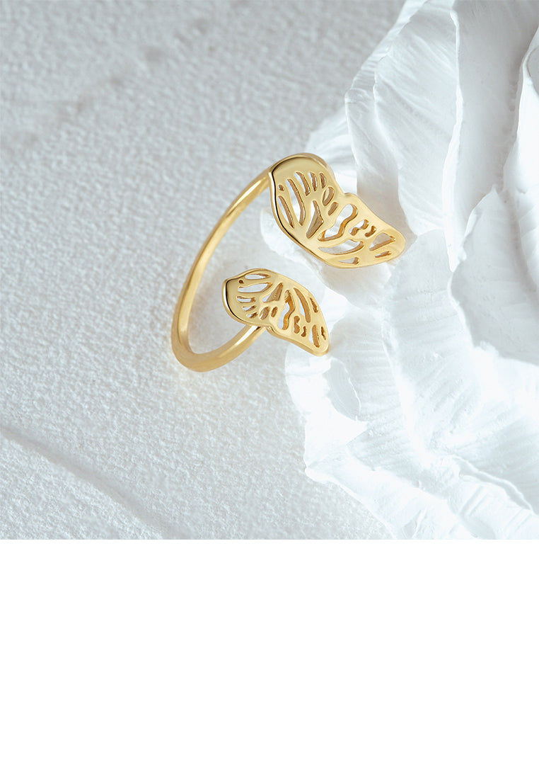 925 Sterling Silver Plated Gold Simple Temperament Hollow Butterfly Adjustable Open Ring
