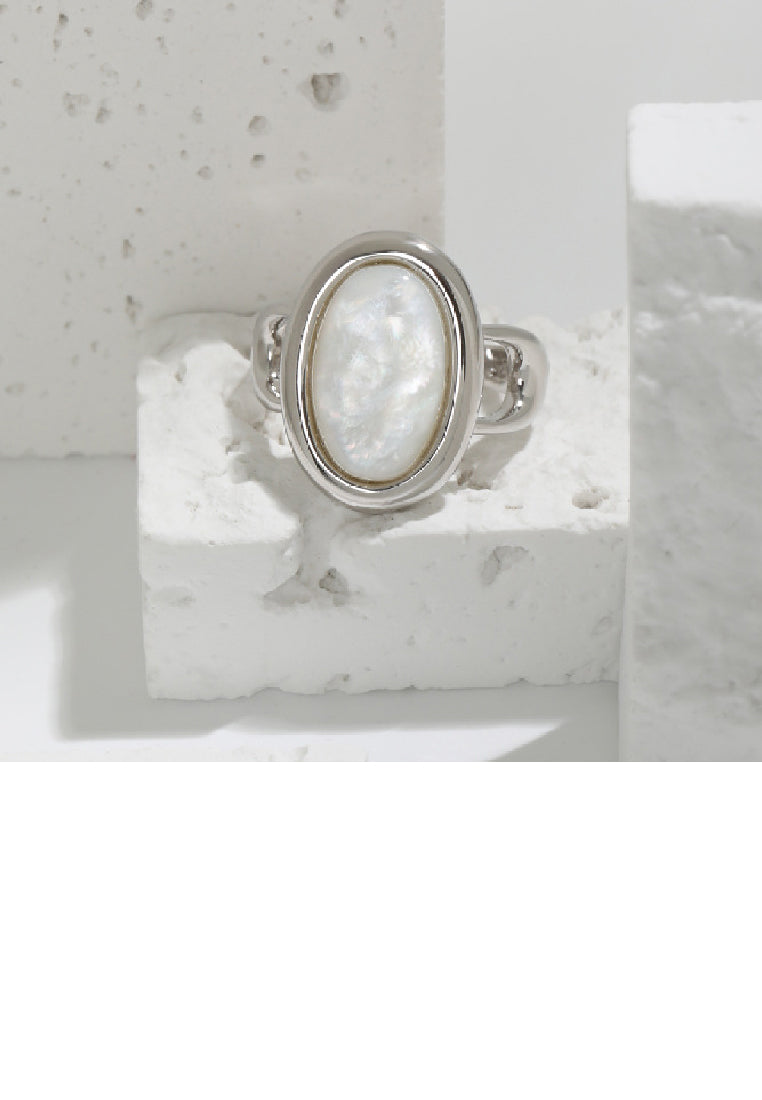 925 Sterling Silver Fashion Personality Geometric Oval Shell Adjustable Open Ring