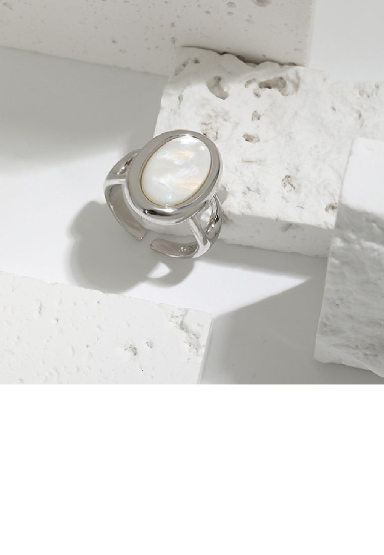 925 Sterling Silver Fashion Personality Geometric Oval Shell Adjustable Open Ring