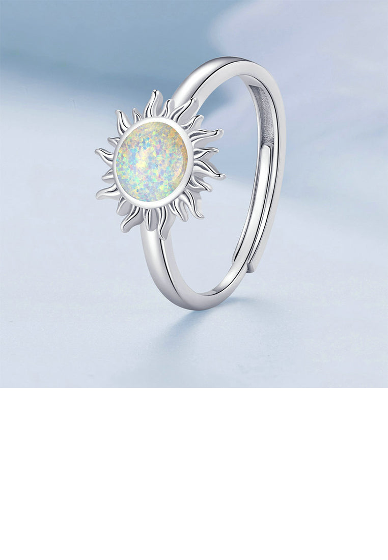 925 Sterling Silver Fashion Temperament Sun Opal Adjustable Ring