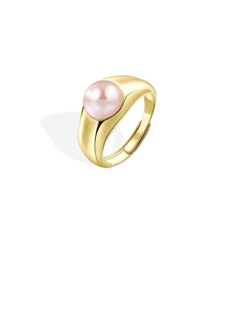 925 Sterling Silver Plated Gold Simple Personality Geometric Purple Freshwater Pearl Adjustable Ring - Luxurious Look