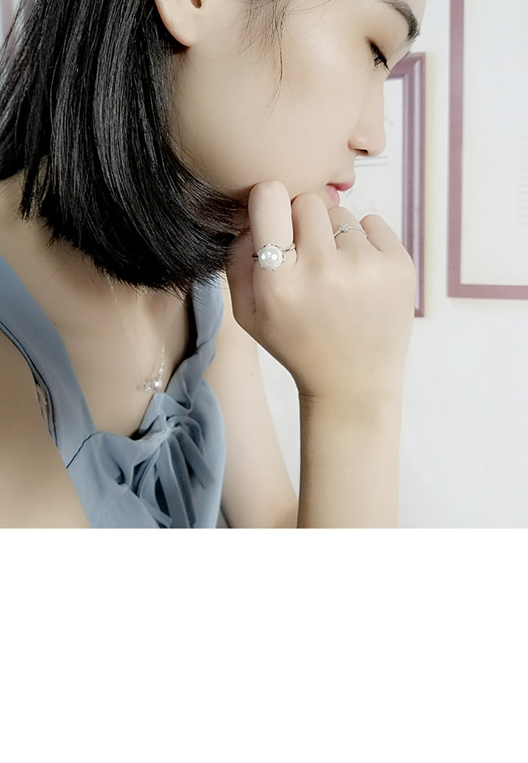 925 Sterling Silver Fashion Elegant Crown White Freshwater Pearl Adjustable Ring - Luxurious Look
