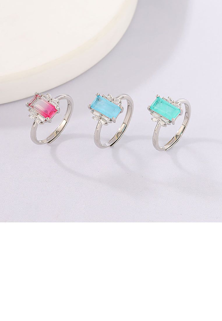 925 Sterling Silver Simple Temperament Geometric Rectangle Adjustable Ring with Pink-white Cubic Zirconia - Luxurious Look