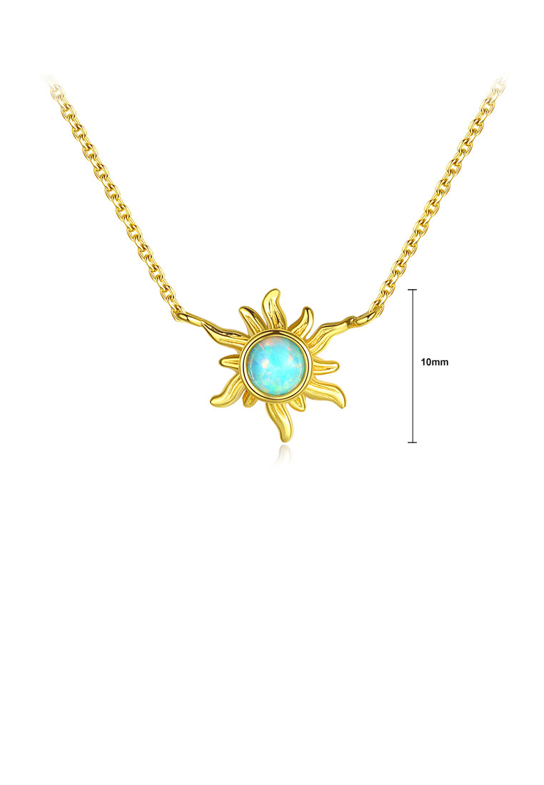 925 Sterling Silver Plated Gold Fashion and Elegant Sunflower Necklace with Blue Imitation Opal
