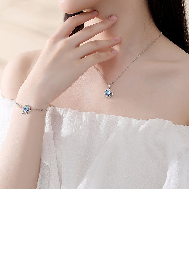 925 Sterling Silver Fashion Romantic Whale Heart Pendant with Blue Cubic Zirconia and Necklace - Luxurious Look