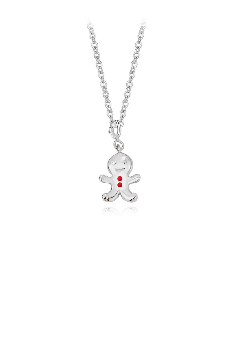 925 Sterling Silver Simple Cute Christmas Cookie Man Pendant with Necklace
