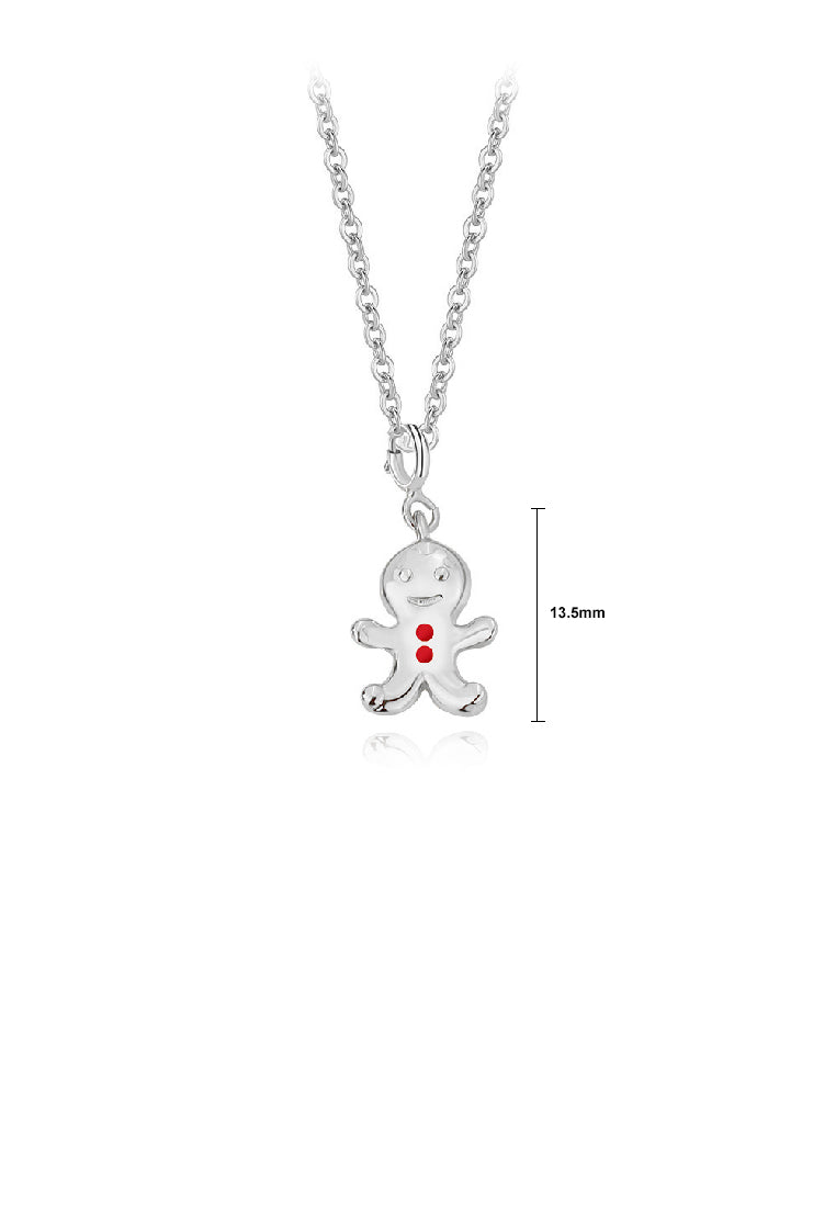 925 Sterling Silver Simple Cute Christmas Cookie Man Pendant with Necklace