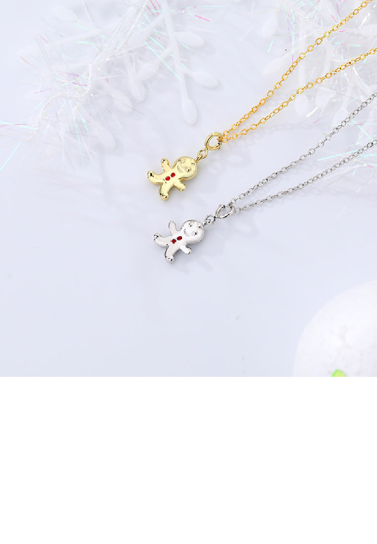 925 Sterling Silver Simple Cute Christmas Cookie Man Pendant with Necklace