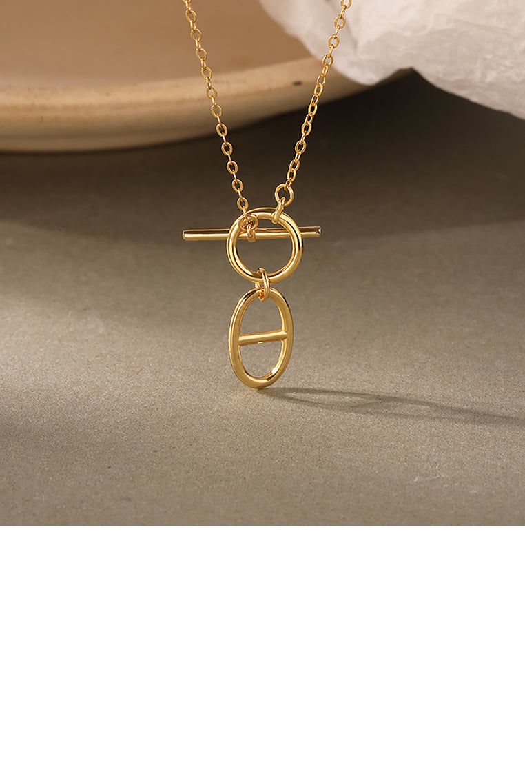 925 Sterling Silver Plated Gold Simple Personality Hollow Geometric Pendant with Necklace