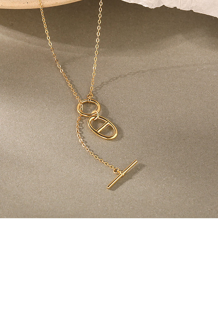 925 Sterling Silver Plated Gold Simple Personality Hollow Geometric Pendant with Necklace