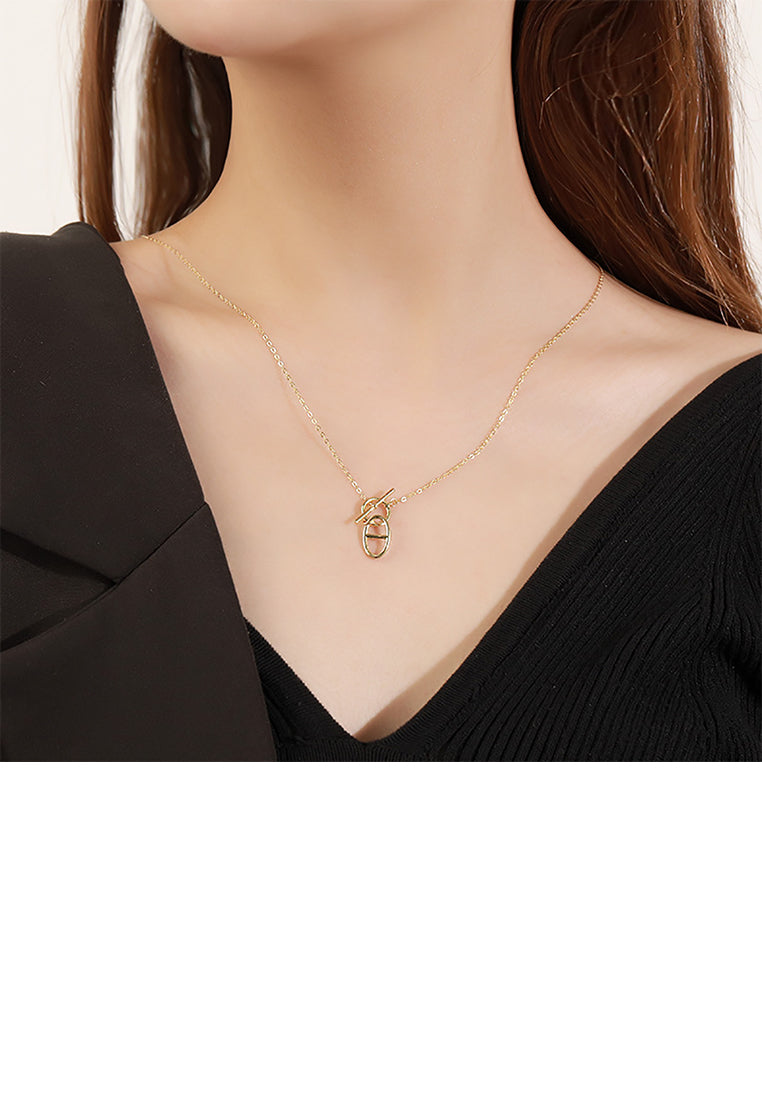 925 Sterling Silver Plated Gold Simple Personality Hollow Geometric Pendant with Necklace