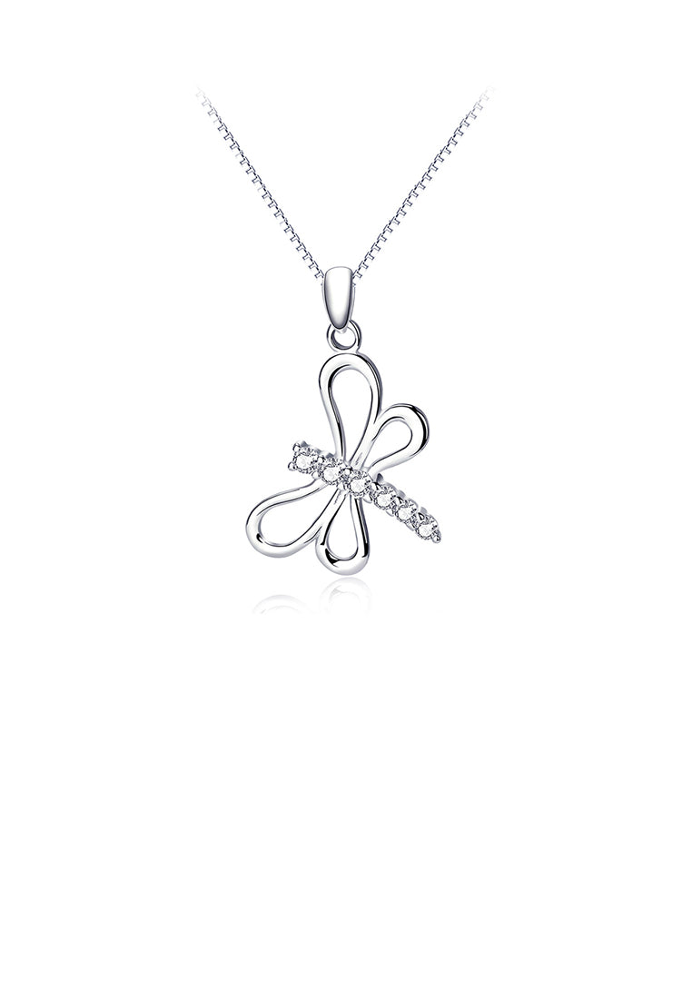 925 Sterling Silver Simple Fashion Dragonfly Pendant with Cubic Zirconia and Necklace - Luxurious Look