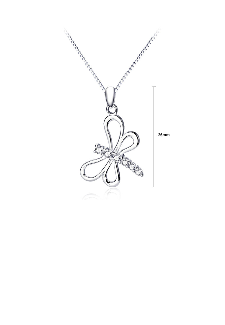 925 Sterling Silver Simple Fashion Dragonfly Pendant with Cubic Zirconia and Necklace - Luxurious Look