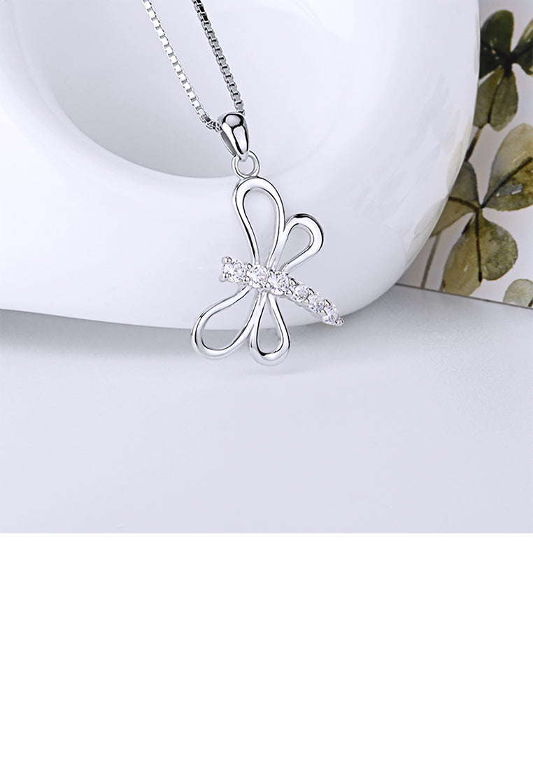 925 Sterling Silver Simple Fashion Dragonfly Pendant with Cubic Zirconia and Necklace - Luxurious Look