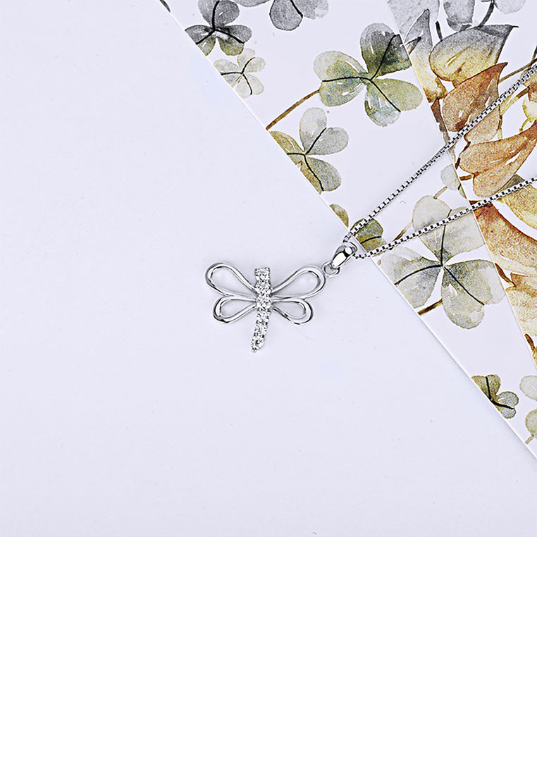 925 Sterling Silver Simple Fashion Dragonfly Pendant with Cubic Zirconia and Necklace - Luxurious Look
