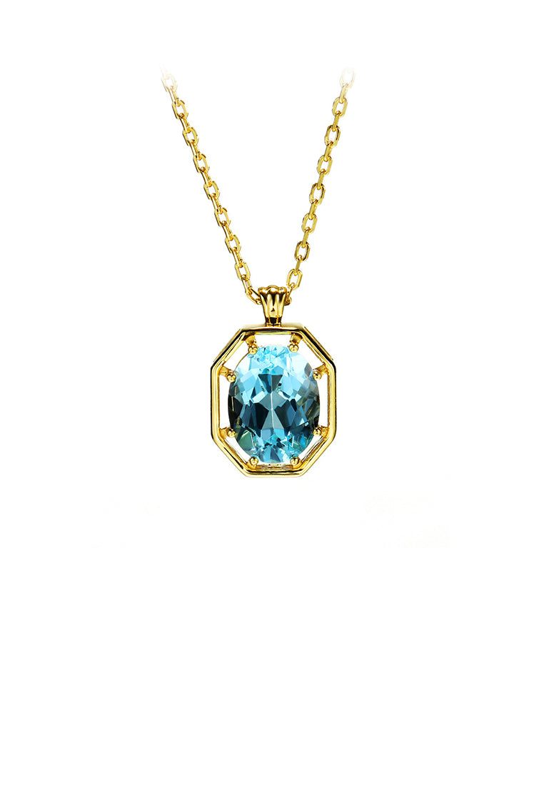 925 Sterling Silver Plated Gold Fashion Temperament Geometric Blue Cubic Zirconia Pendant with Necklace - Luxurious Look