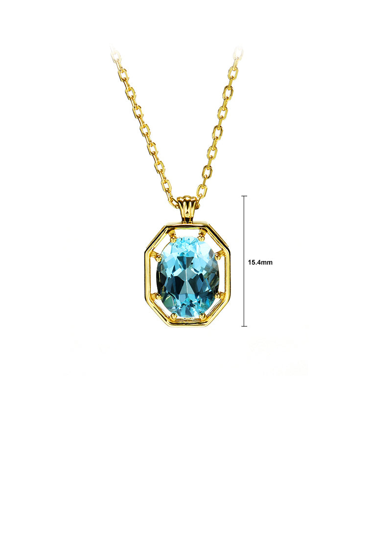 925 Sterling Silver Plated Gold Fashion Temperament Geometric Blue Cubic Zirconia Pendant with Necklace - Luxurious Look
