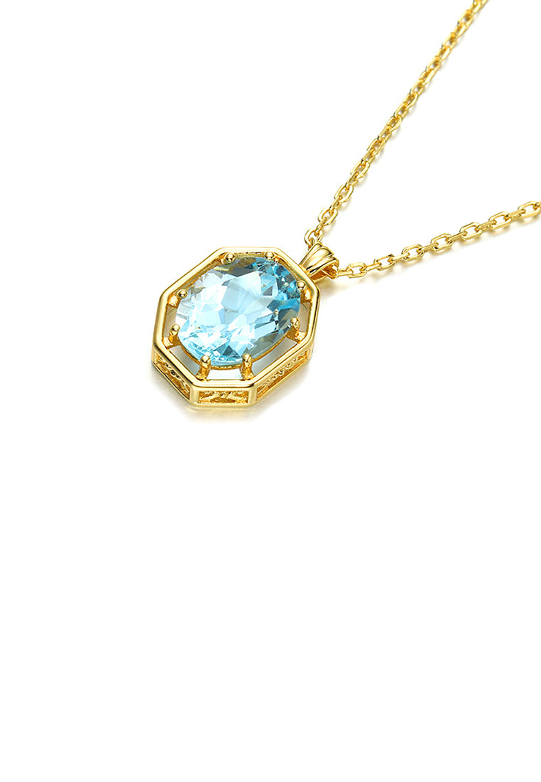 925 Sterling Silver Plated Gold Fashion Temperament Geometric Blue Cubic Zirconia Pendant with Necklace - Luxurious Look