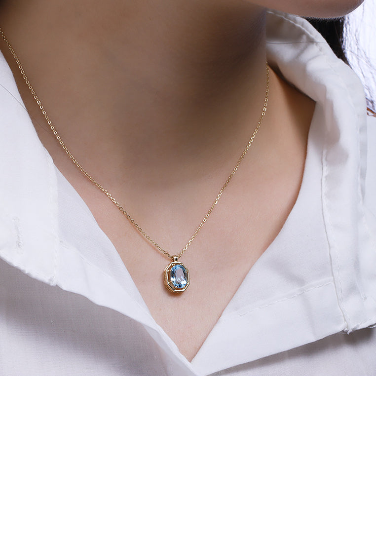 925 Sterling Silver Plated Gold Fashion Temperament Geometric Blue Cubic Zirconia Pendant with Necklace - Luxurious Look