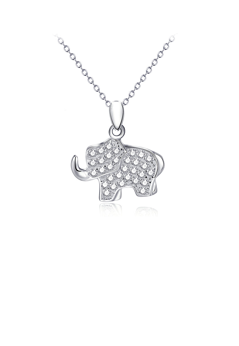 925 925 Sterling Silver Fashionable Bright Elephant Pendant with Cubic Zirconia and Necklace - Luxurious Look