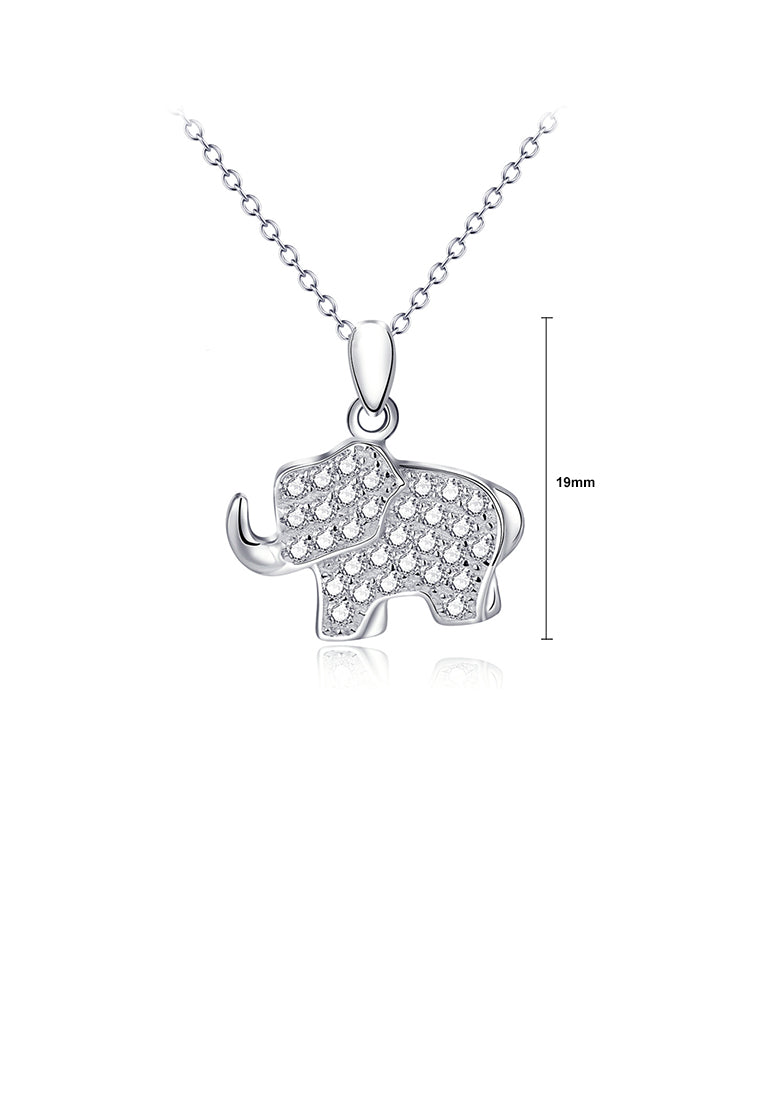 925 925 Sterling Silver Fashionable Bright Elephant Pendant with Cubic Zirconia and Necklace - Luxurious Look