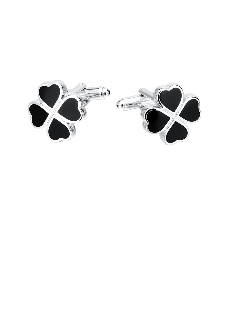 Fashio Simple Black Four-leafed Clover Cufflinks