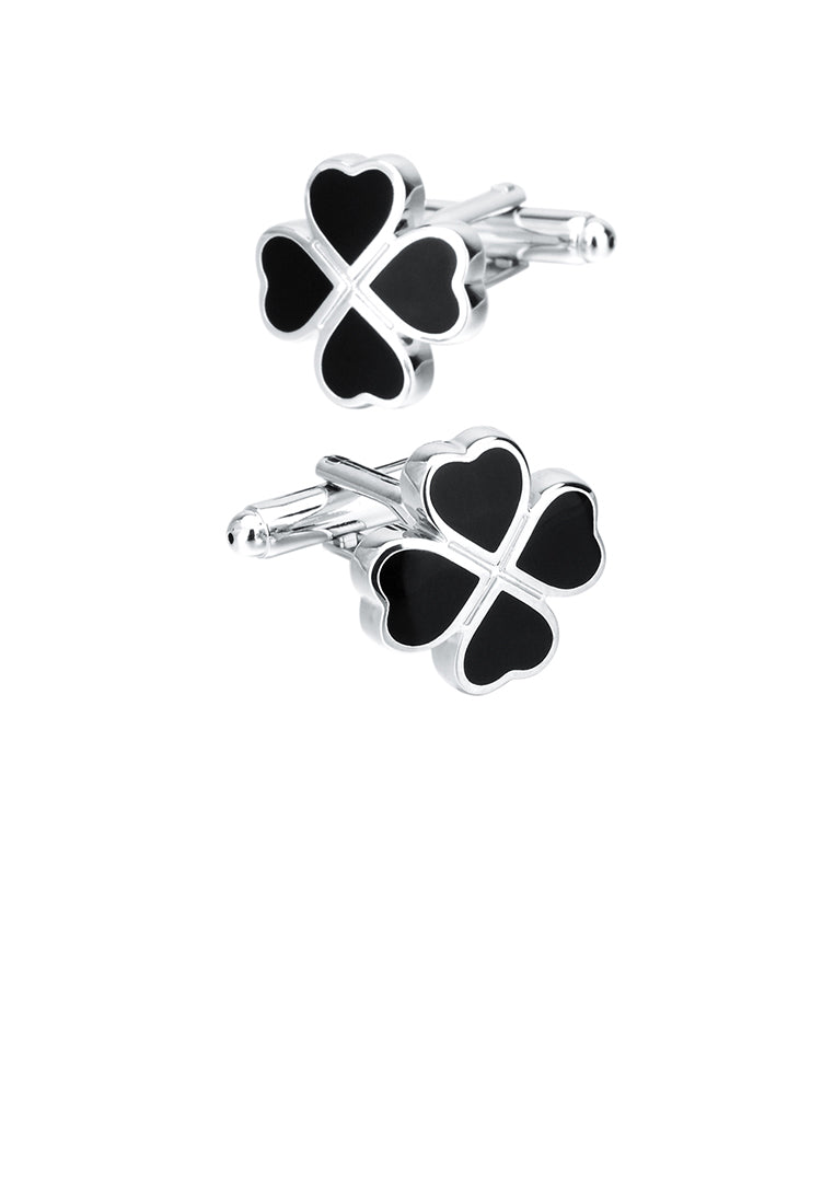 Fashio Simple Black Four-leafed Clover Cufflinks
