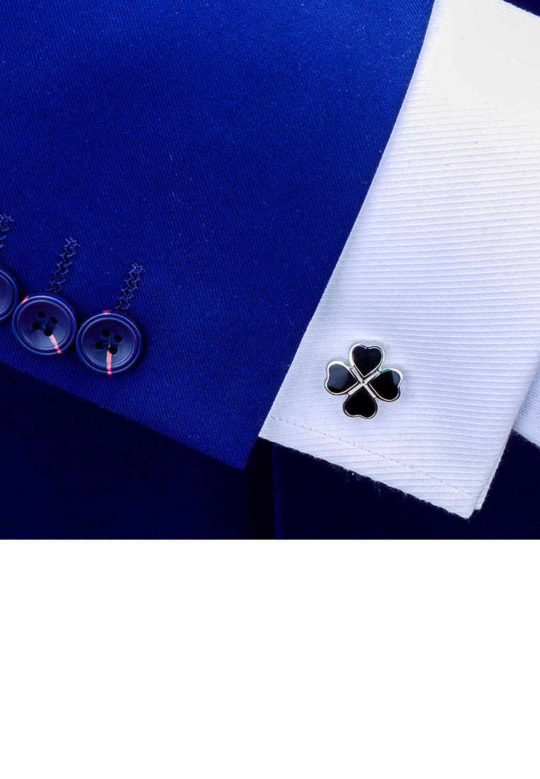 Fashio Simple Black Four-leafed Clover Cufflinks