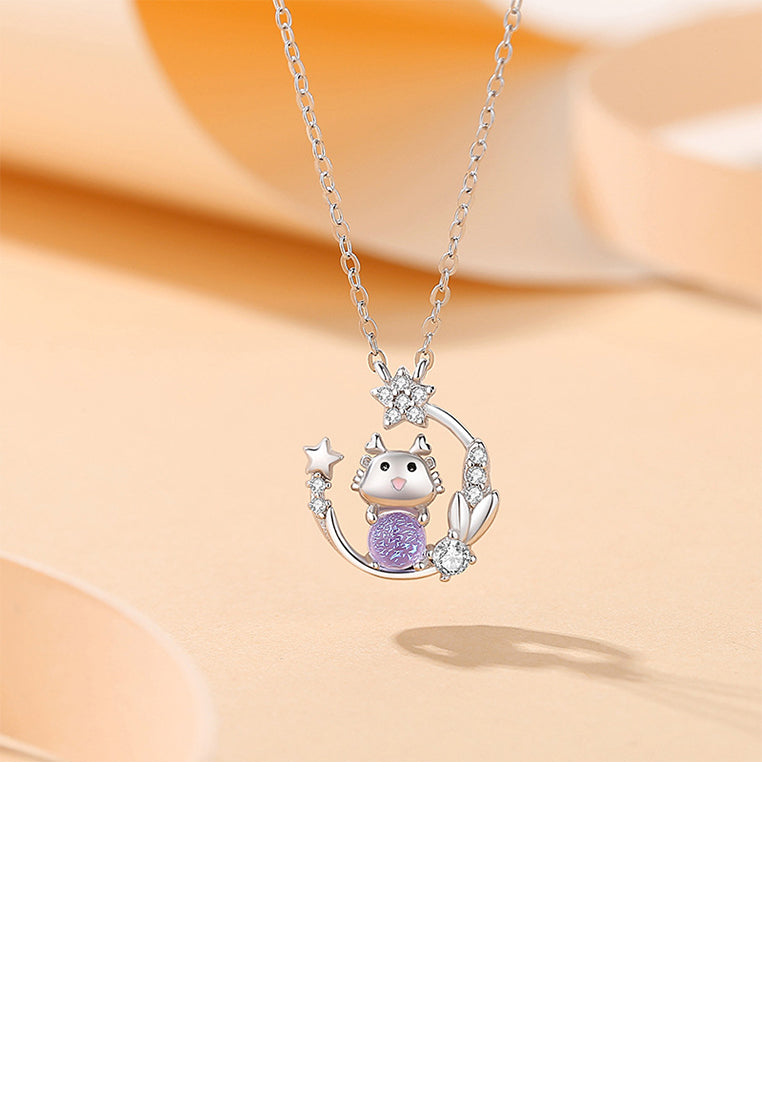925 Sterling Silver Fashion Creative Cartoon Dragon Geometric Star Pendant with Cubic Zirconia and Necklace - Luxurious Look