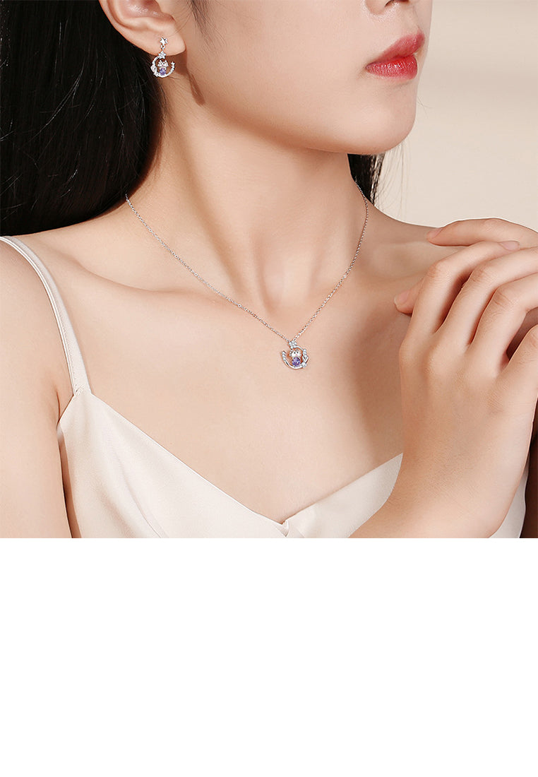 925 Sterling Silver Fashion Creative Cartoon Dragon Geometric Star Pendant with Cubic Zirconia and Necklace - Luxurious Look