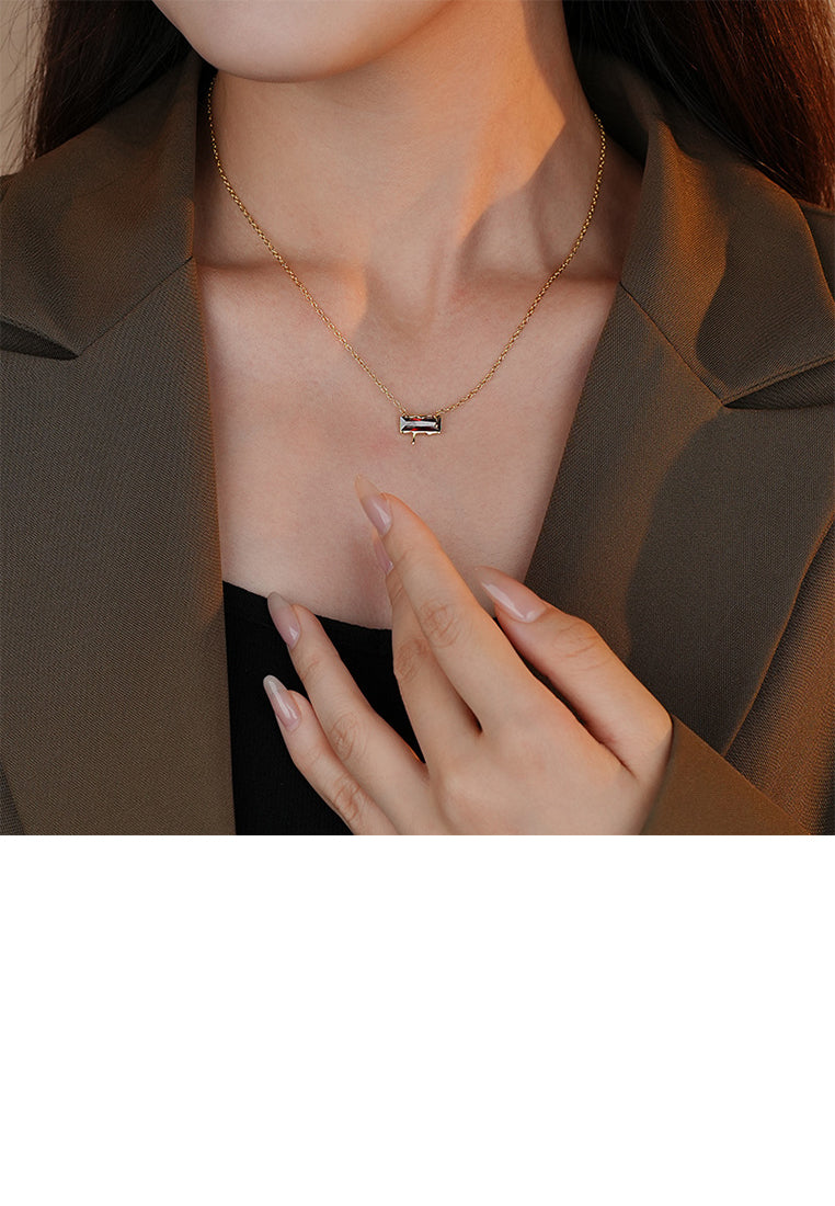 925 Sterling Silver Plated Gold Simple Personalized Lava Geometric Square Pendant with Cubic Zirconia and Necklace - Luxurious Look