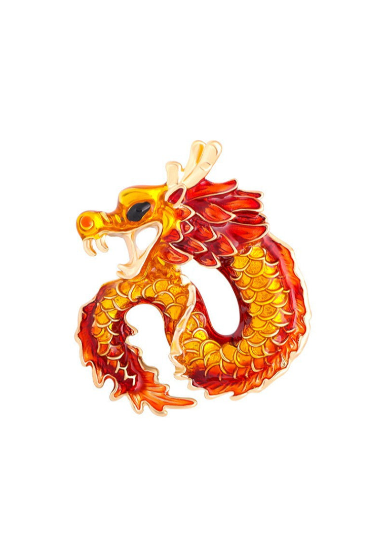 Fashion Vintage Plated Gold Enamel Chinese Zodiac Dragon Brooch