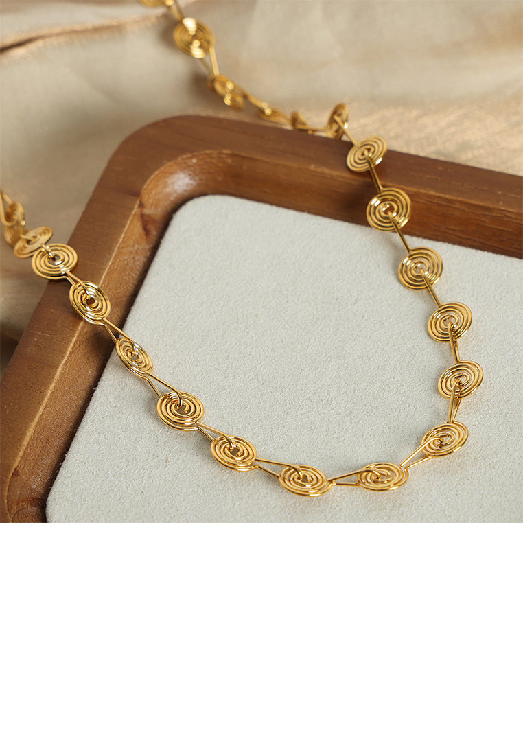Simple and Creative Plated Gold 316L Stainless Steel Line Circle Geometric Necklace