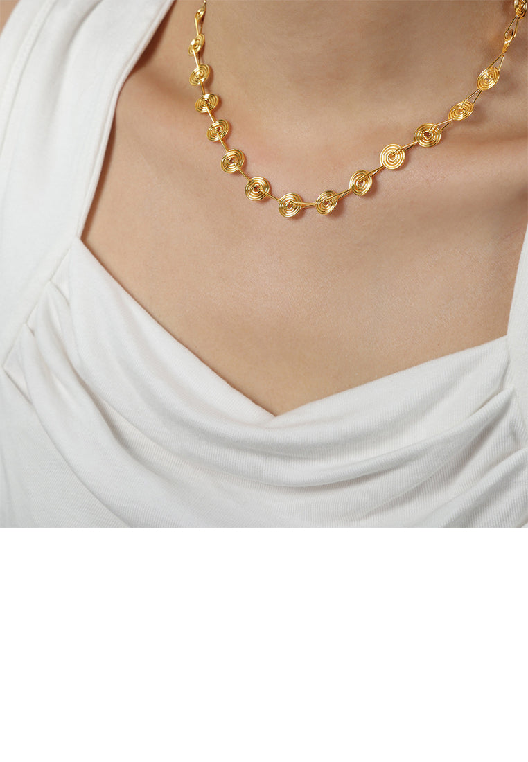 Simple and Creative Plated Gold 316L Stainless Steel Line Circle Geometric Necklace