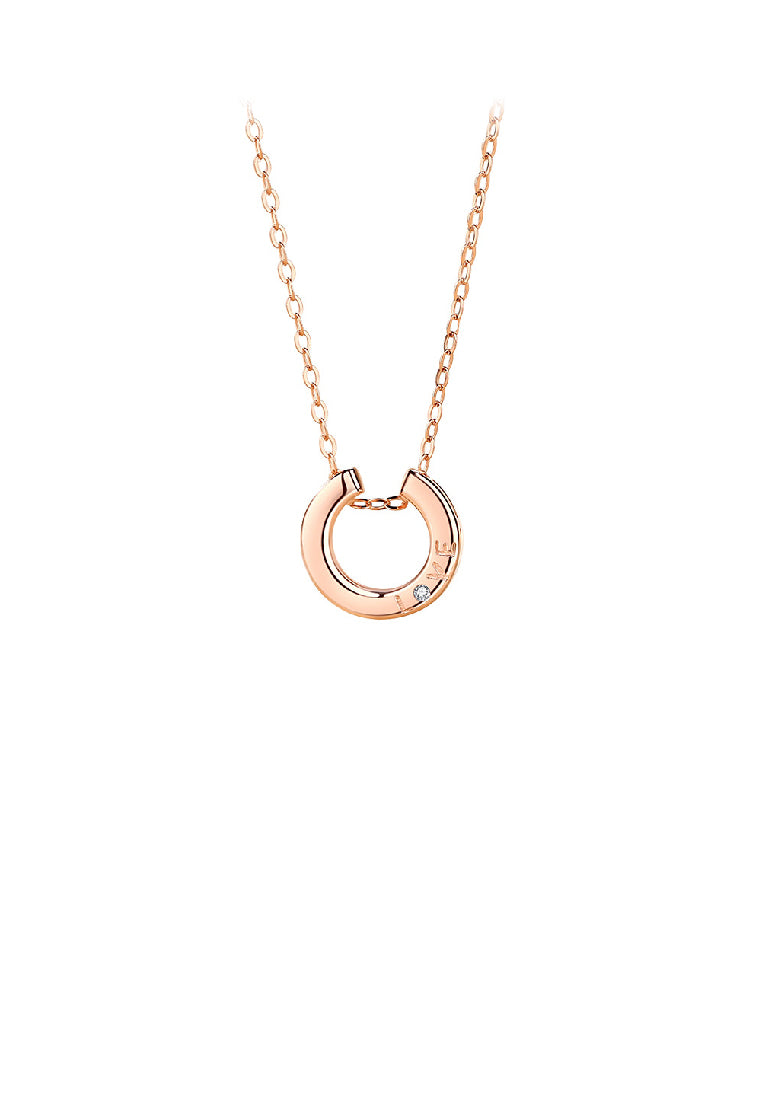925 Sterling Silver Plated Rose Gold Simple Romantic Love Geometric Circle Pendant with Cubic Zirconia and Necklace - Luxurious Look