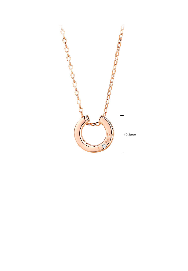 925 Sterling Silver Plated Rose Gold Simple Romantic Love Geometric Circle Pendant with Cubic Zirconia and Necklace - Luxurious Look