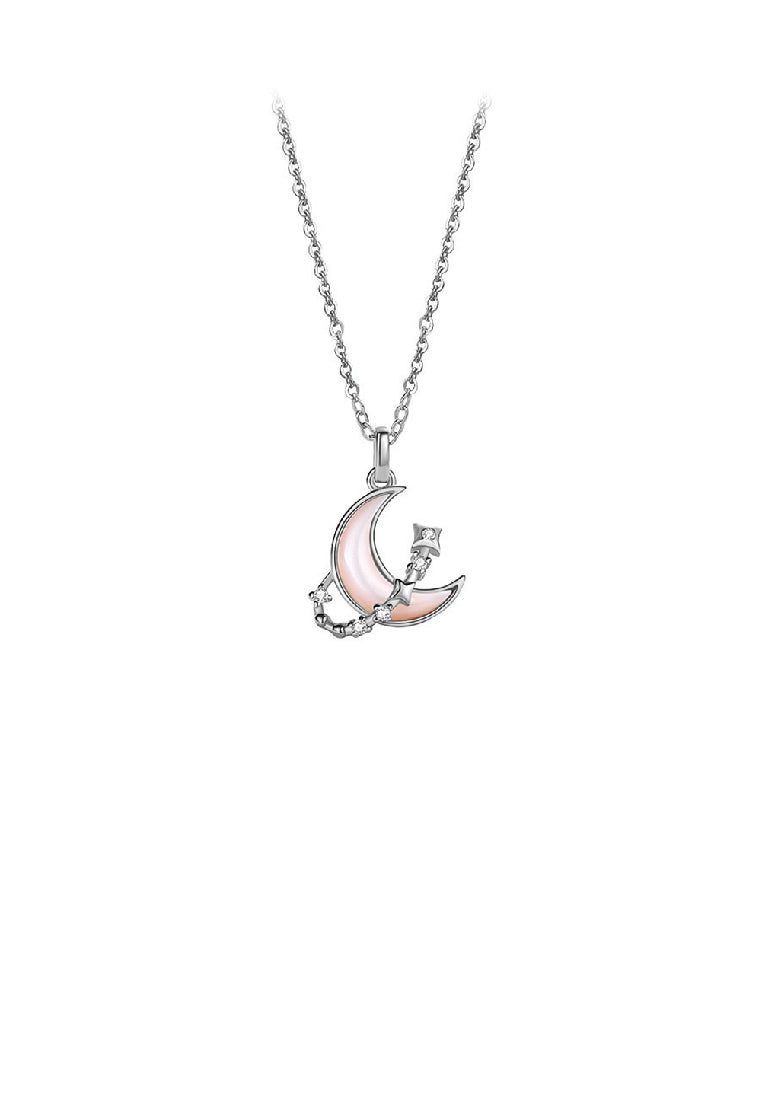 925 Sterling Silver Fashion Temperament Moon Mother-of-pearl Star Pendant with Cubic Zirconia and Necklace - Luxurious Look