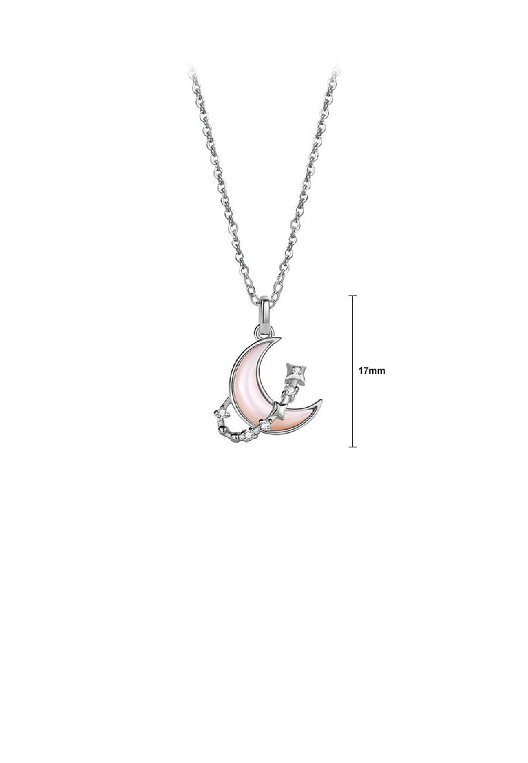 925 Sterling Silver Fashion Temperament Moon Mother-of-pearl Star Pendant with Cubic Zirconia and Necklace - Luxurious Look