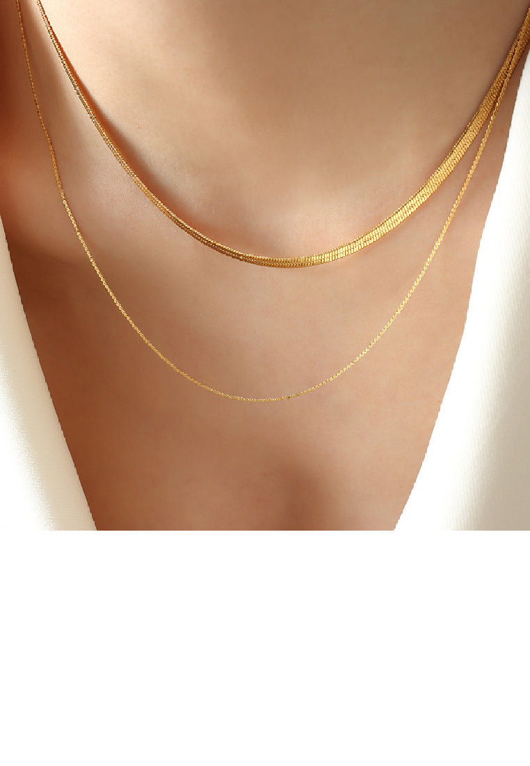 Simple Fashion Plated Gold 316L Stainless Steel Chain Double Layer Necklace