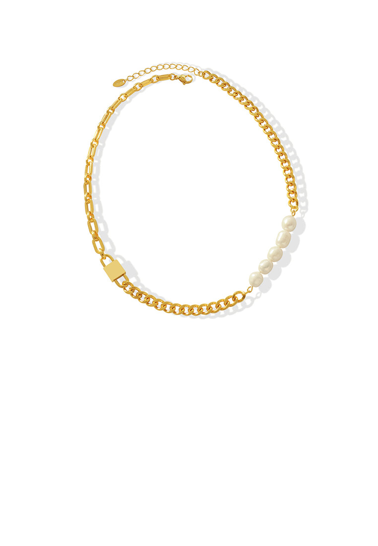 Fashion Temperament Plated Gold 316L Stainless Steel Geometric Chain Imitation Pearl Necklace - Luxurious Look