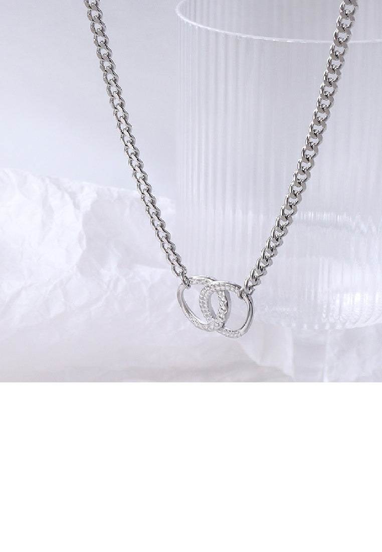 Simple Fashion 316L Stainless Steel Pattern Double Ring Necklace