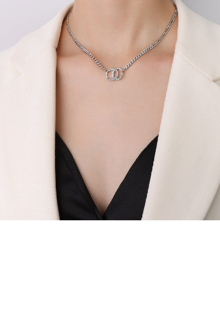 Simple Fashion 316L Stainless Steel Pattern Double Ring Necklace