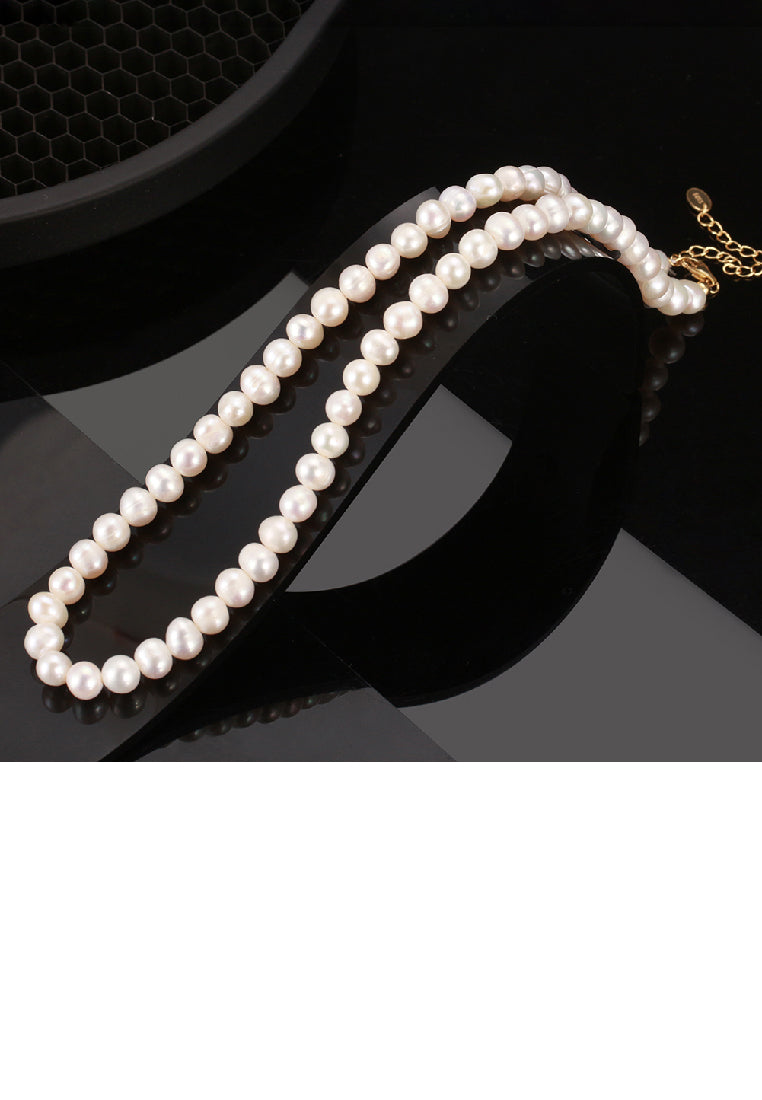 925 Sterling Silver Plated Gold Fashion Elegant Irregular Freshwater Pearl Beaded Necklace - Luxurious Look